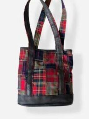 Orvis Red Plaid Wool and Leather-Trim Shoulder Tote